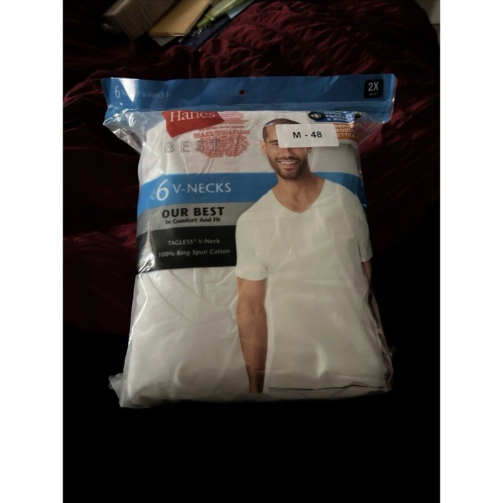 Hanes Men's 6-Pack Best V-Neck T-Shirt Size XXL White
